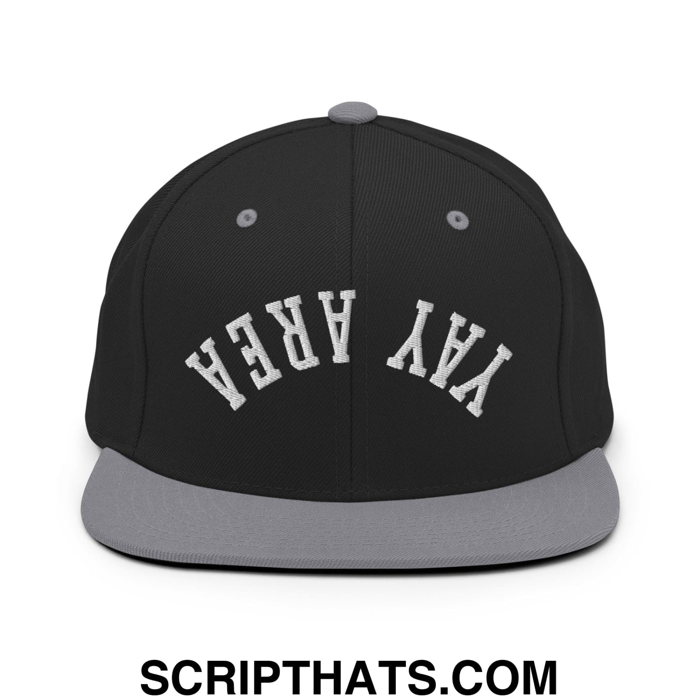 Upside Down Yay Area Embroidered Flat Bill Brim Snapback Hat Black Silver