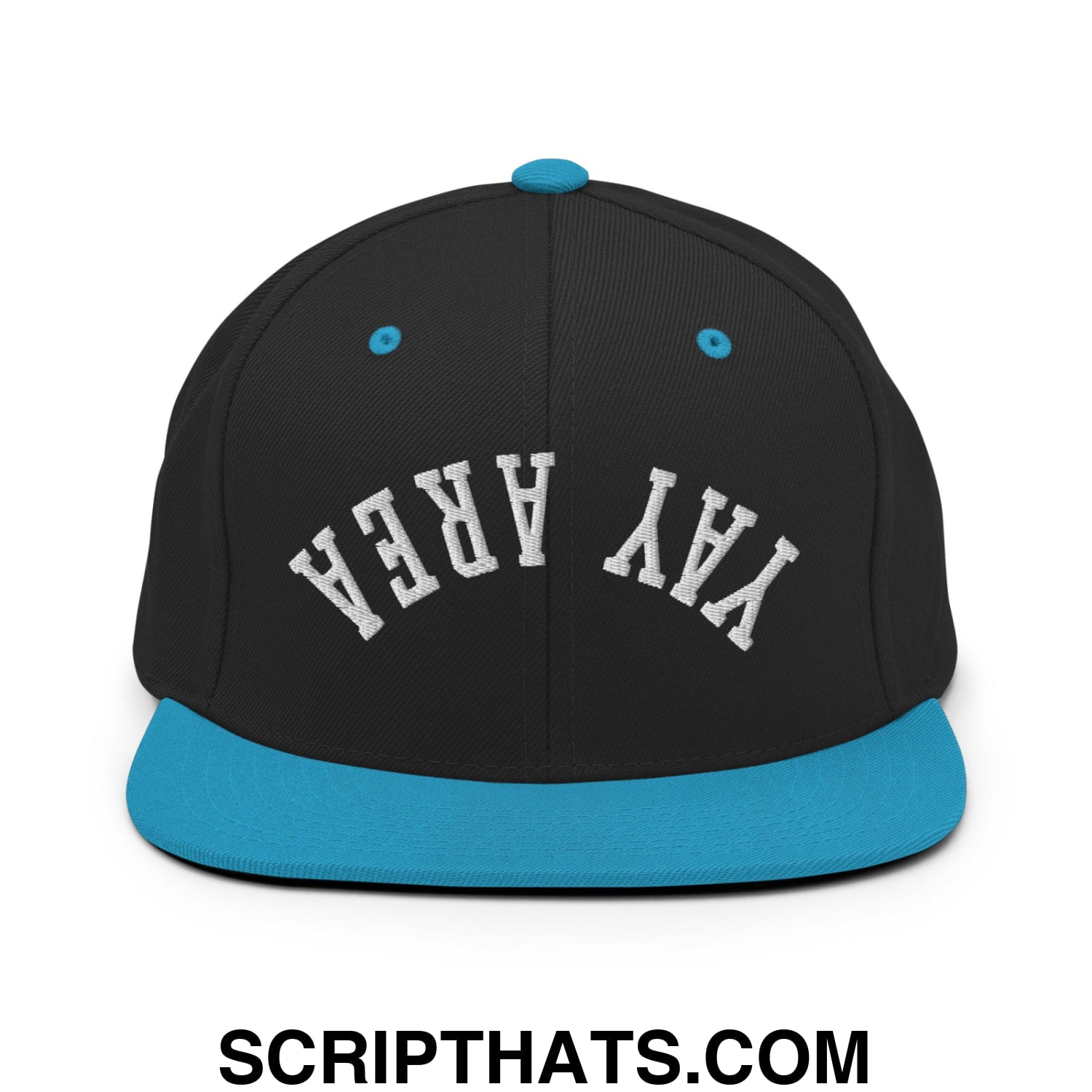 Upside Down Yay Area Embroidered Flat Bill Brim Snapback Hat Black Teal