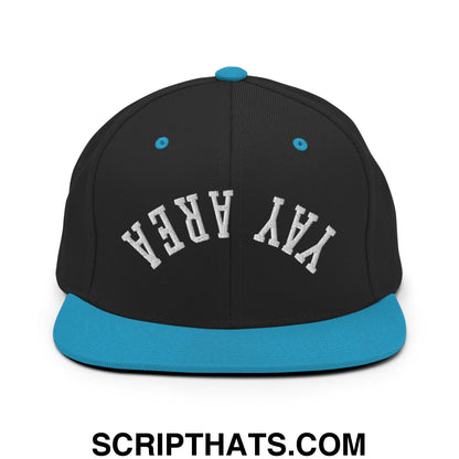 Upside Down Yay Area Embroidered Flat Bill Brim Snapback Hat Black Teal