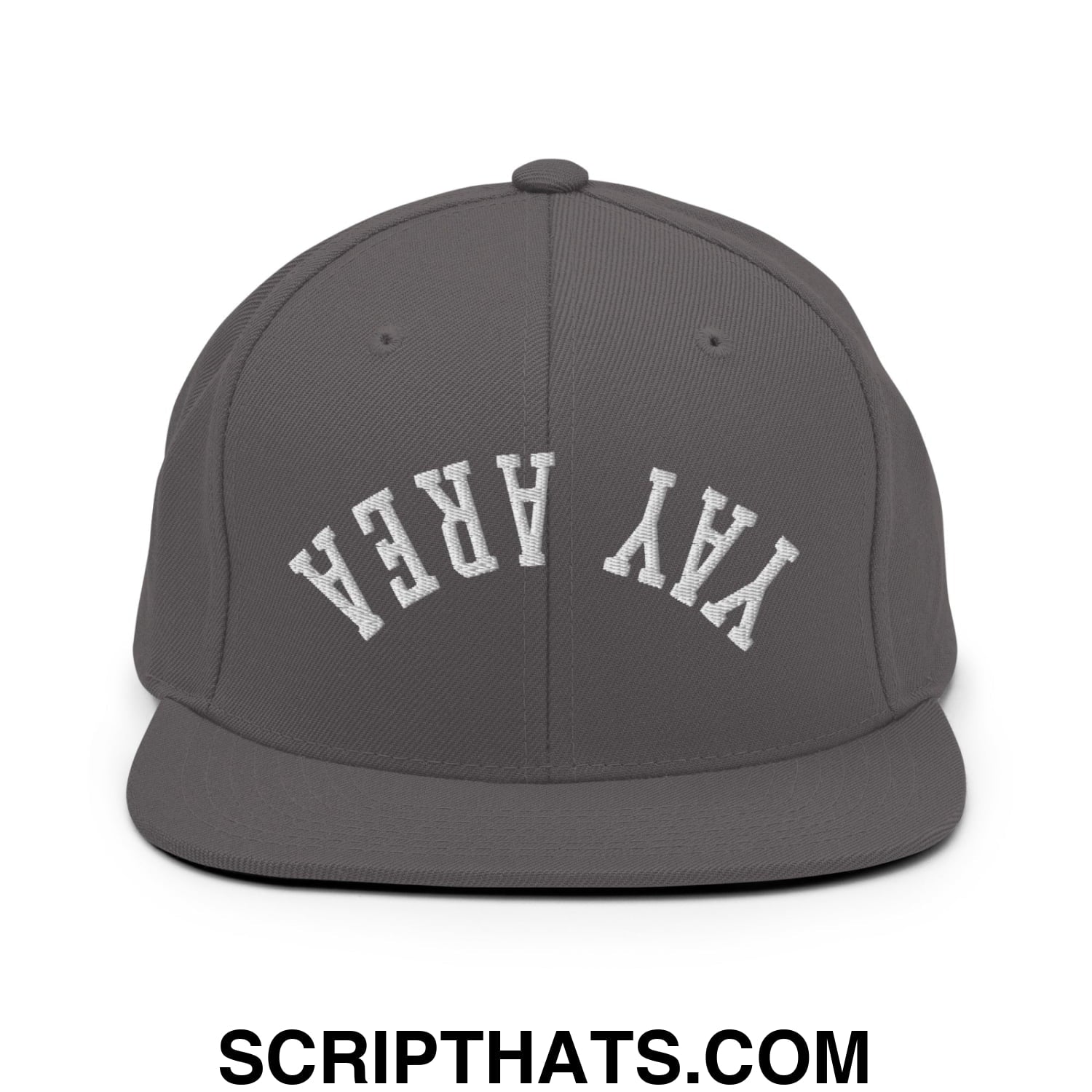 Upside Down Yay Area Embroidered Flat Bill Brim Snapback Hat Dark Grey