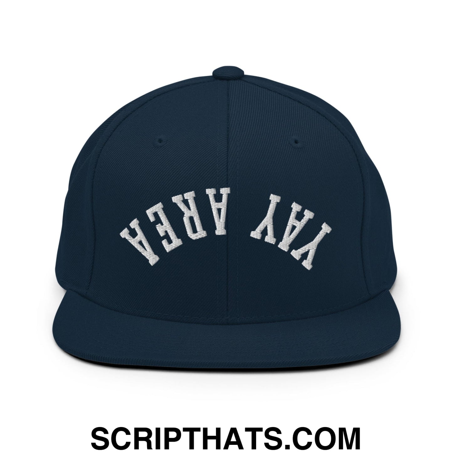 Upside Down Yay Area Embroidered Flat Bill Brim Snapback Hat Dark Navy