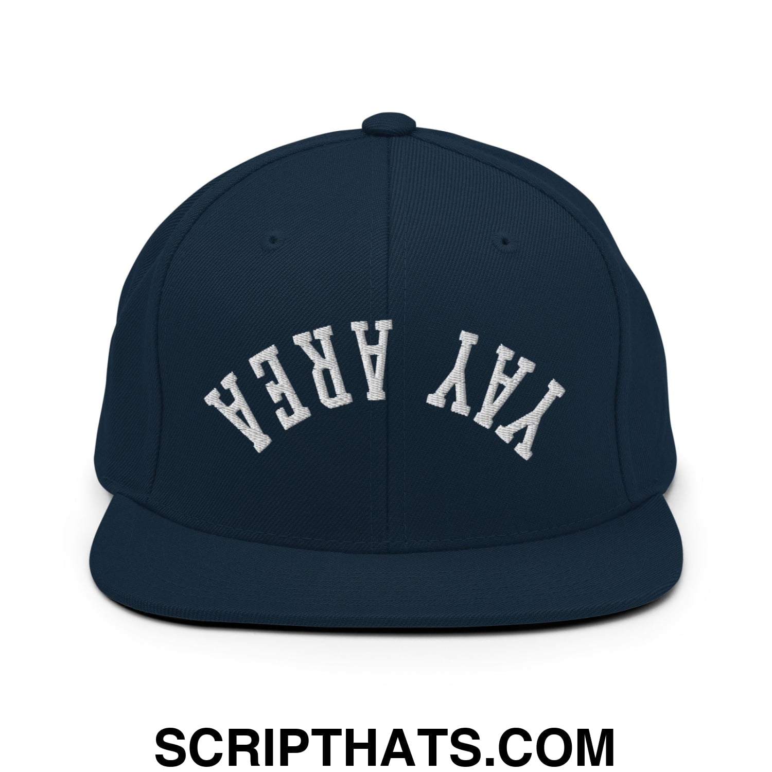 Upside Down Yay Area Embroidered Flat Bill Brim Snapback Hat Dark Navy