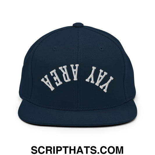 Upside Down Yay Area Embroidered Flat Bill Brim Snapback Hat Dark Navy
