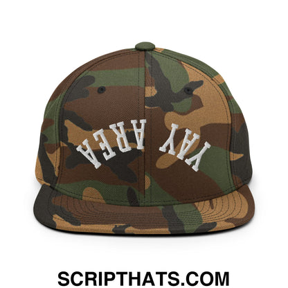 Upside Down Yay Area Embroidered Flat Bill Brim Snapback Hat Green Camo