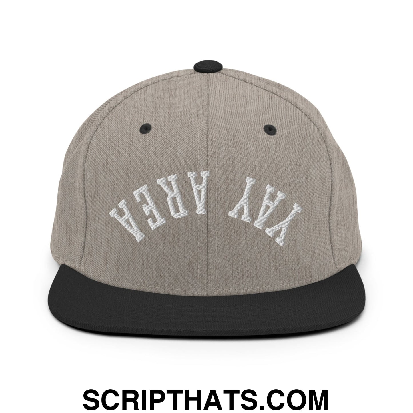Upside Down Yay Area Embroidered Flat Bill Brim Snapback Hat Heather Black