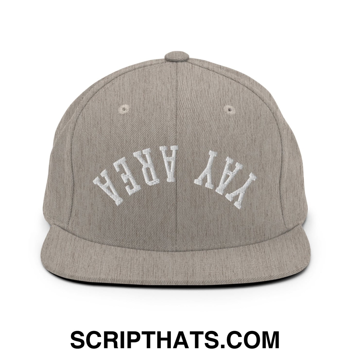 Upside Down Yay Area Embroidered Flat Bill Brim Snapback Hat Heather Grey