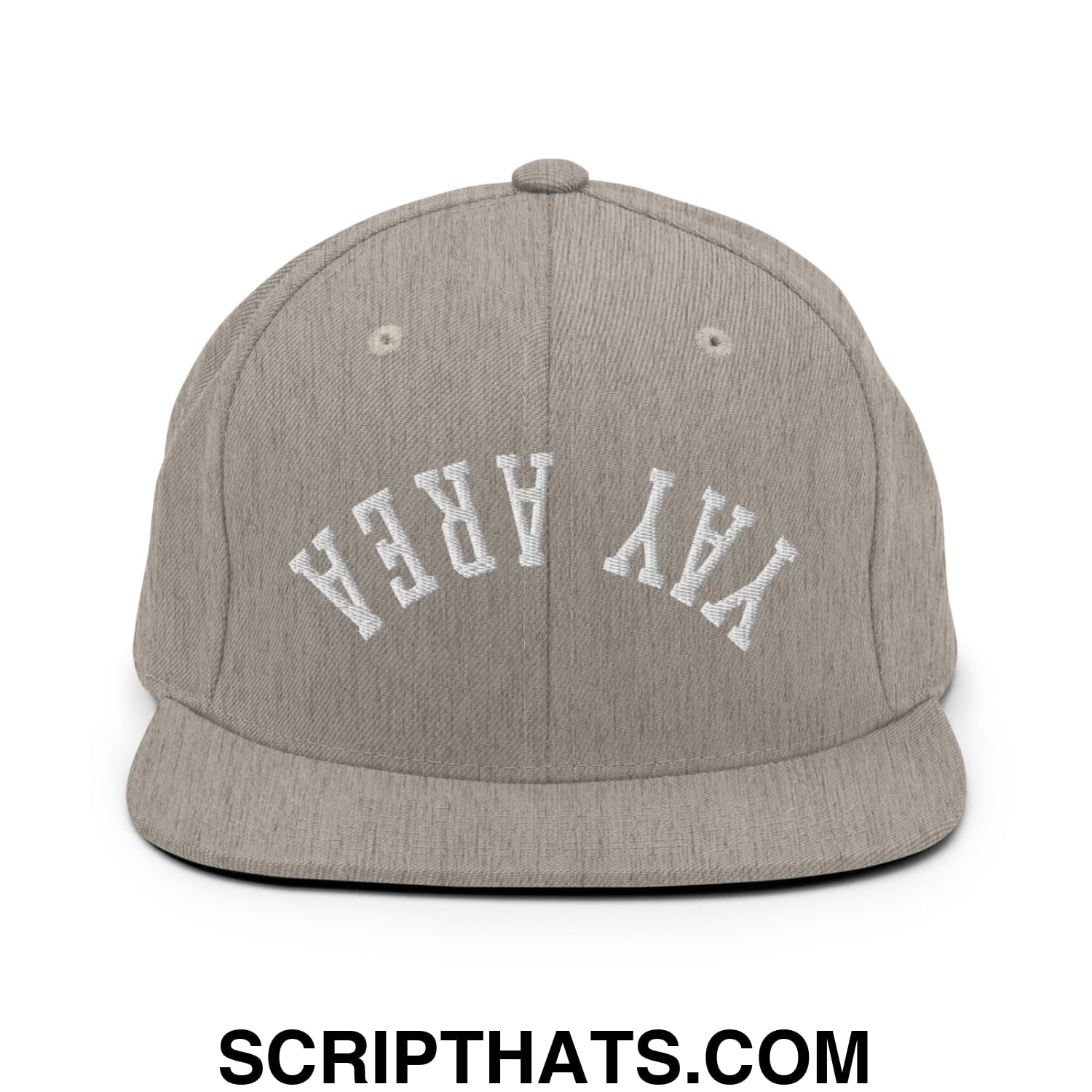 Upside Down Yay Area Embroidered Flat Bill Brim Snapback Hat Heather Grey