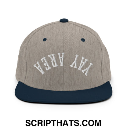 Upside Down Yay Area Embroidered Flat Bill Brim Snapback Hat Heather Grey Navy