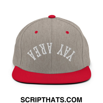 Upside Down Yay Area Embroidered Flat Bill Brim Snapback Hat Heather Grey Red