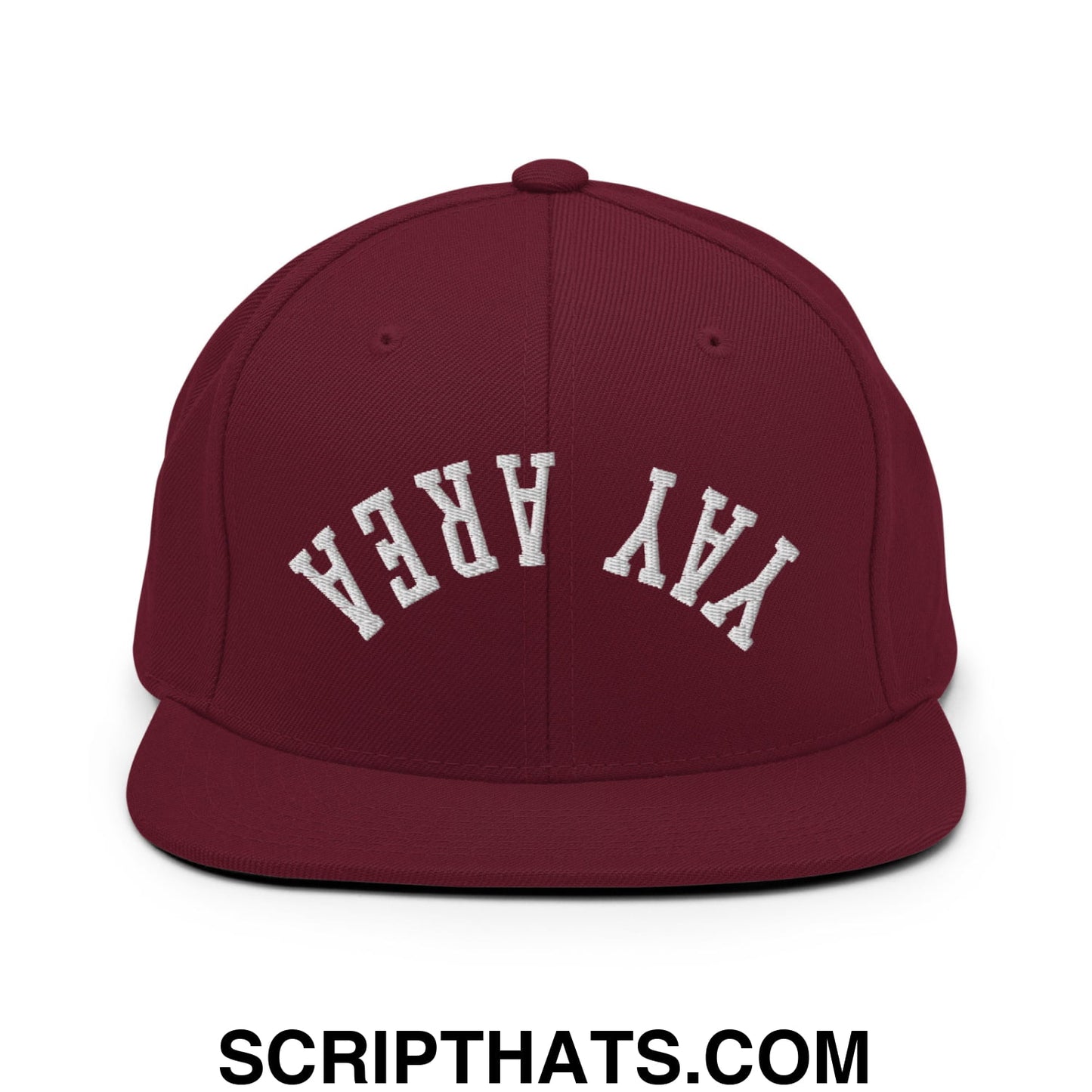 Upside Down Yay Area Embroidered Flat Bill Brim Snapback Hat Maroon
