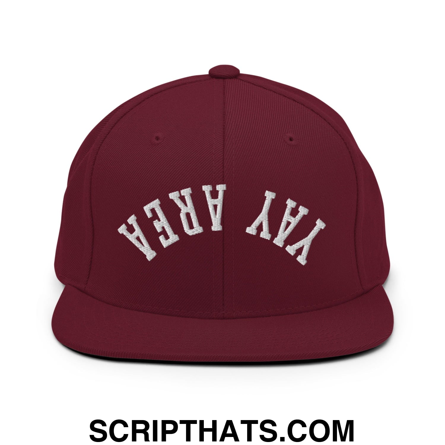 Upside Down Yay Area Embroidered Flat Bill Brim Snapback Hat Maroon