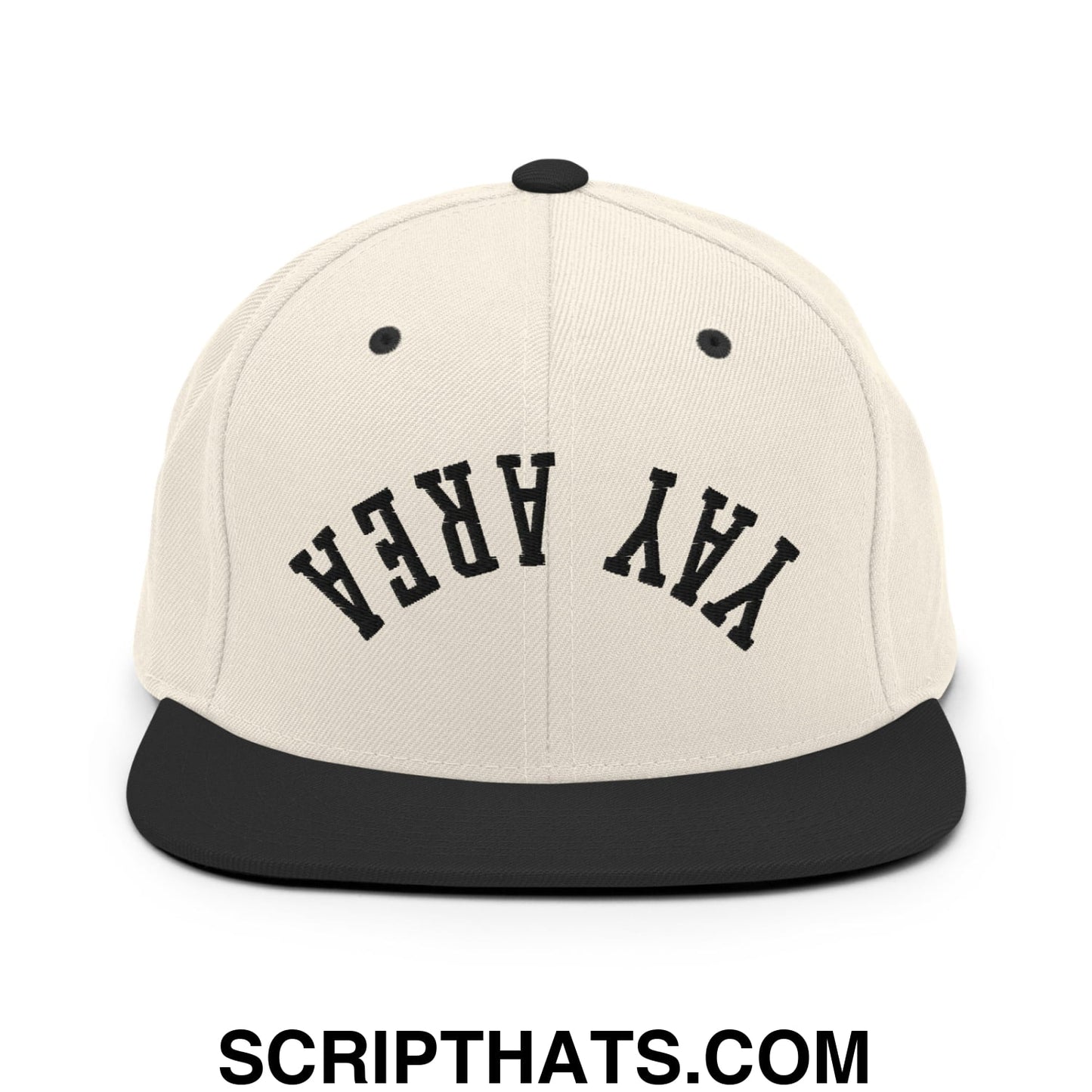 Upside Down Yay Area Embroidered Flat Bill Brim Snapback Hat Natural Black