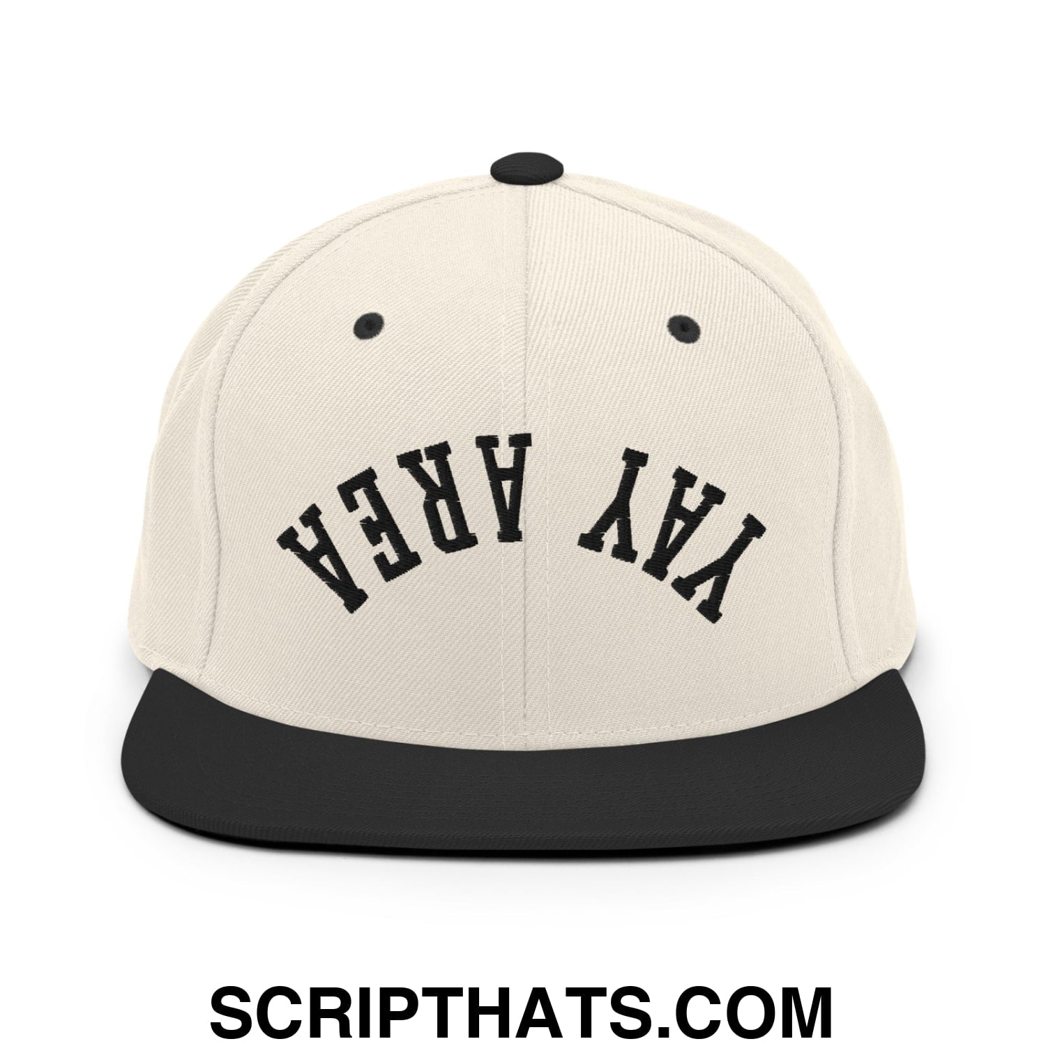 Upside Down Yay Area Embroidered Flat Bill Brim Snapback Hat Natural Black