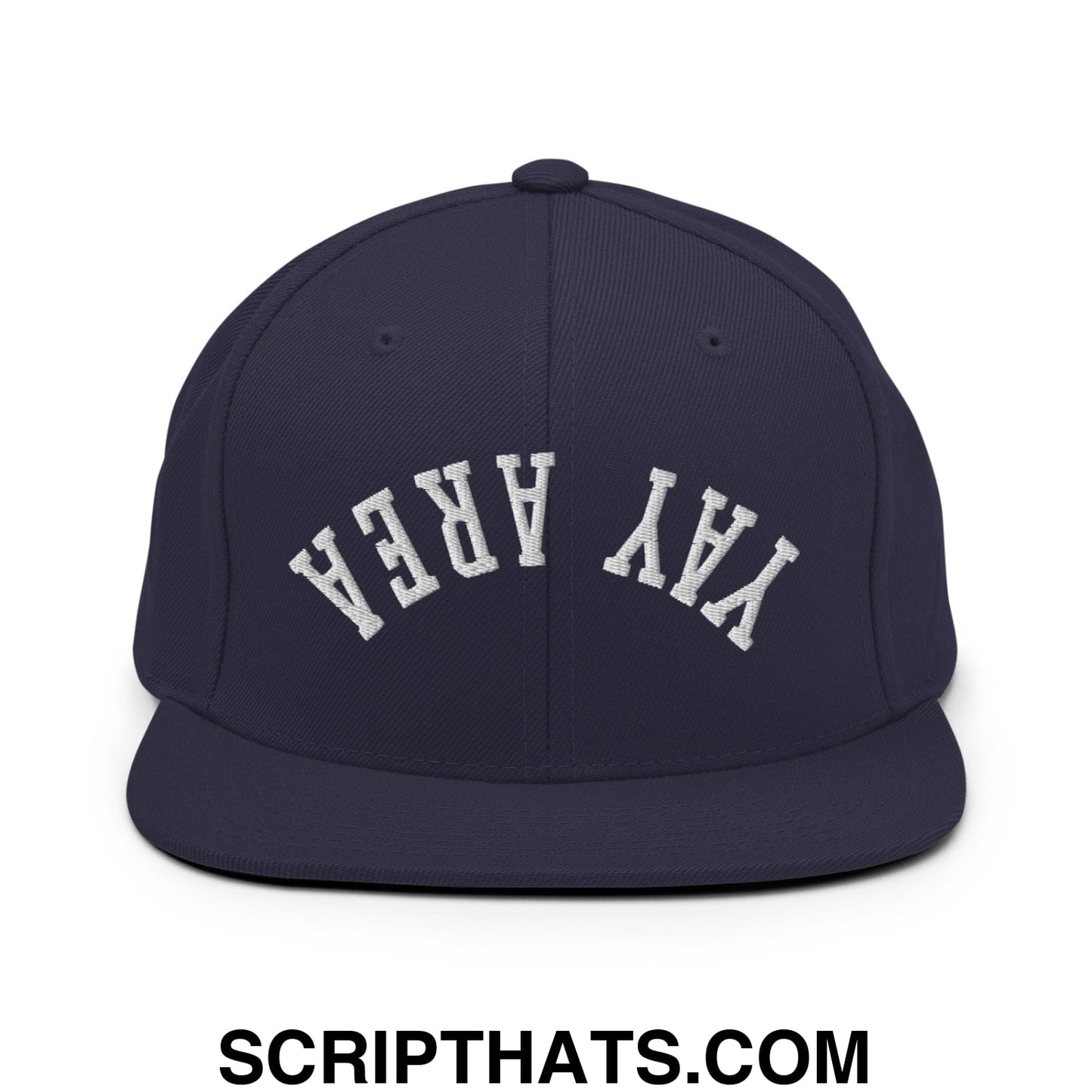 Upside Down Yay Area Embroidered Flat Bill Brim Snapback Hat Navy