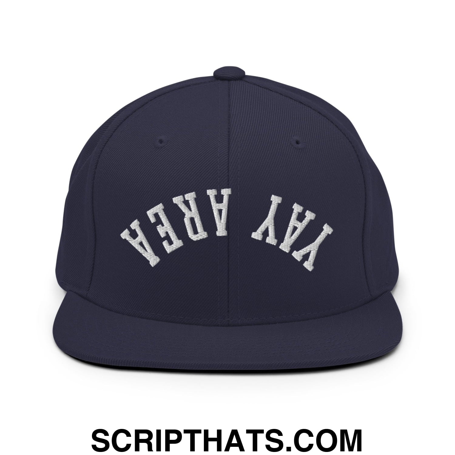 Upside Down Yay Area Embroidered Flat Bill Brim Snapback Hat Navy