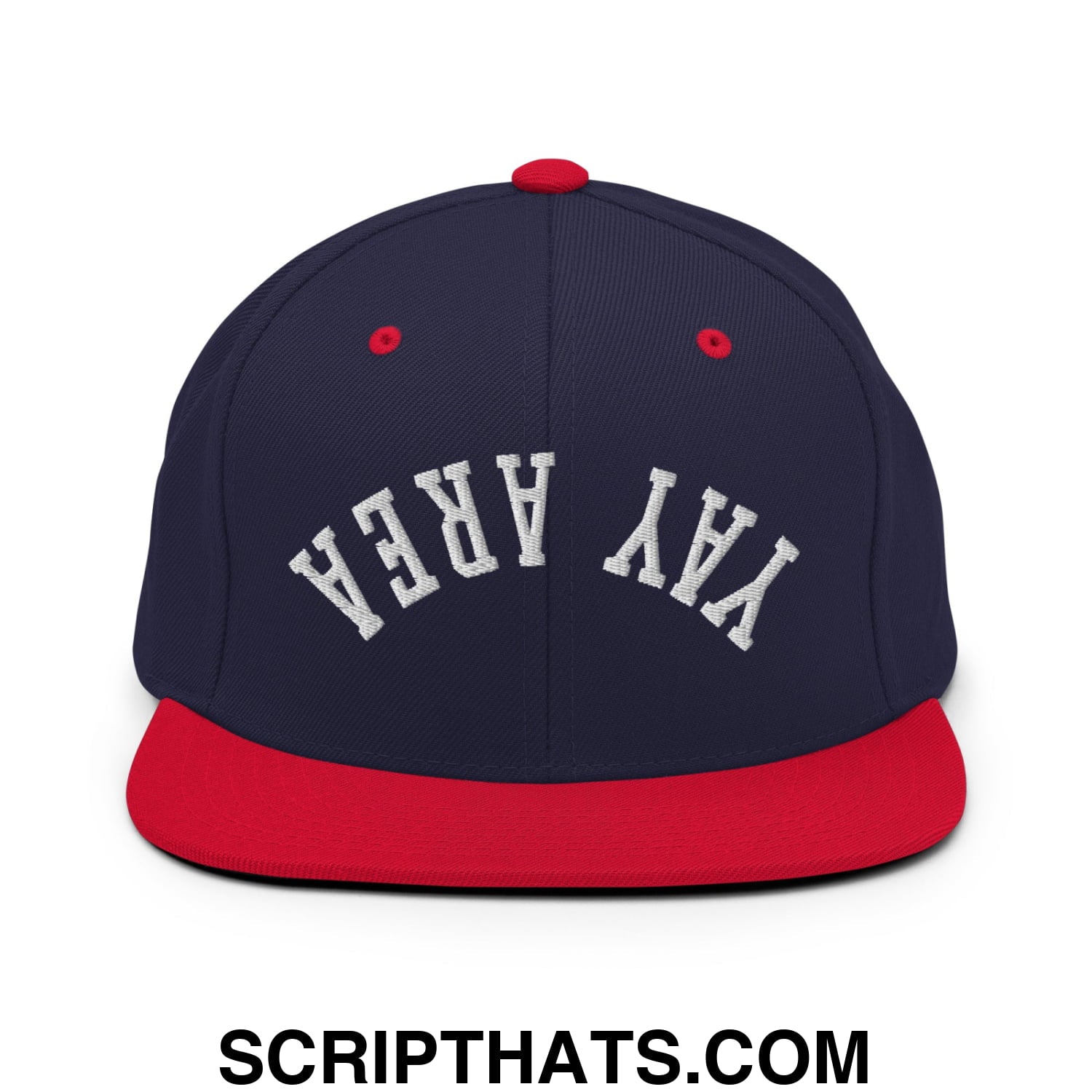 Upside Down Yay Area Embroidered Flat Bill Brim Snapback Hat Navy Red