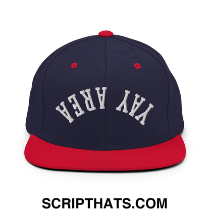 Upside Down Yay Area Embroidered Flat Bill Brim Snapback Hat Navy Red