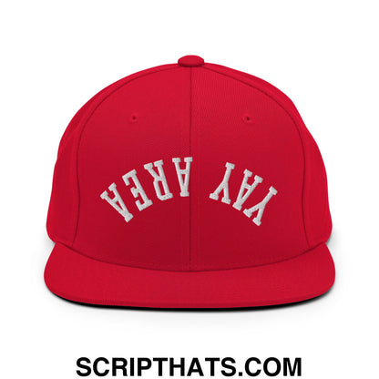 Upside Down Yay Area Embroidered Flat Bill Brim Snapback Hat Red
