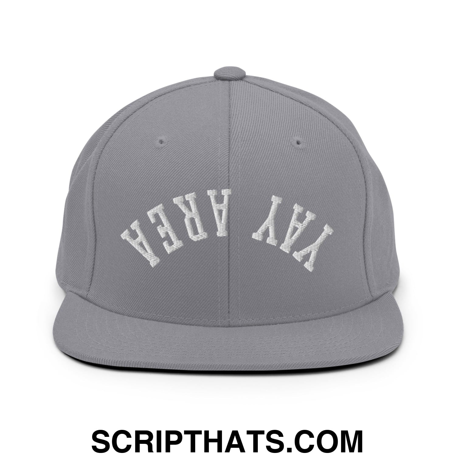 Upside Down Yay Area Embroidered Flat Bill Brim Snapback Hat Silver