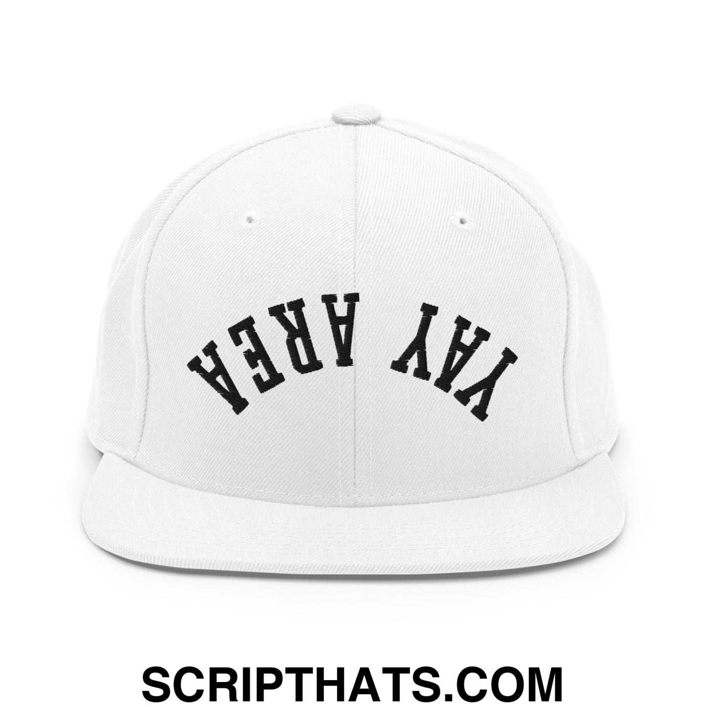 Upside Down Yay Area Embroidered Flat Bill Brim Snapback Hat White