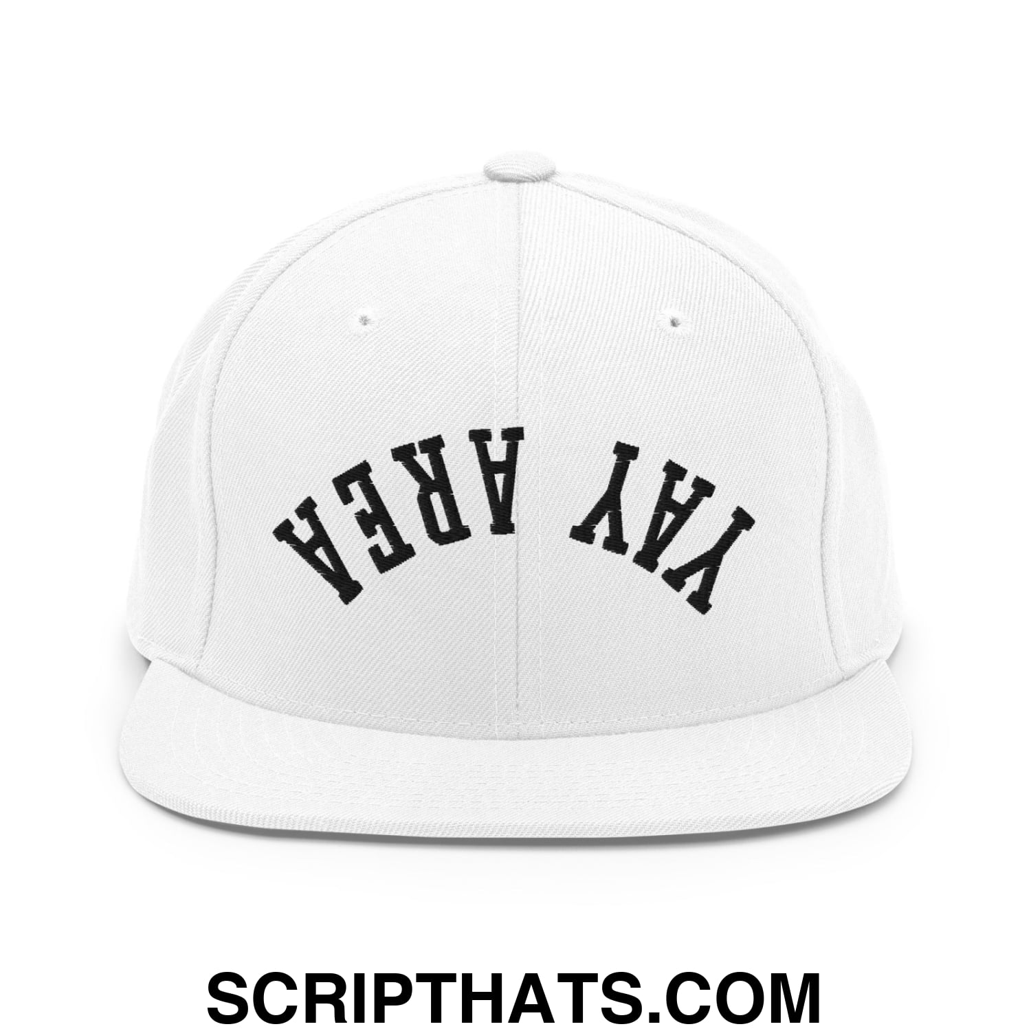 Upside Down Yay Area Embroidered Flat Bill Brim Snapback Hat White