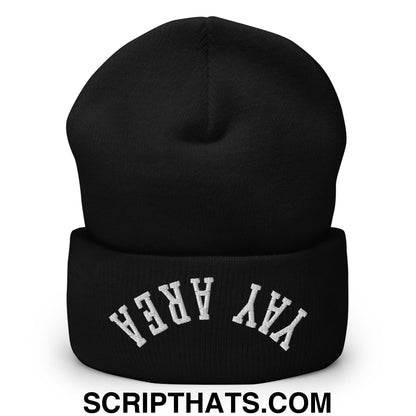 Upside Down Yay Area Embroidered Knit Cuffed Beanie Black
