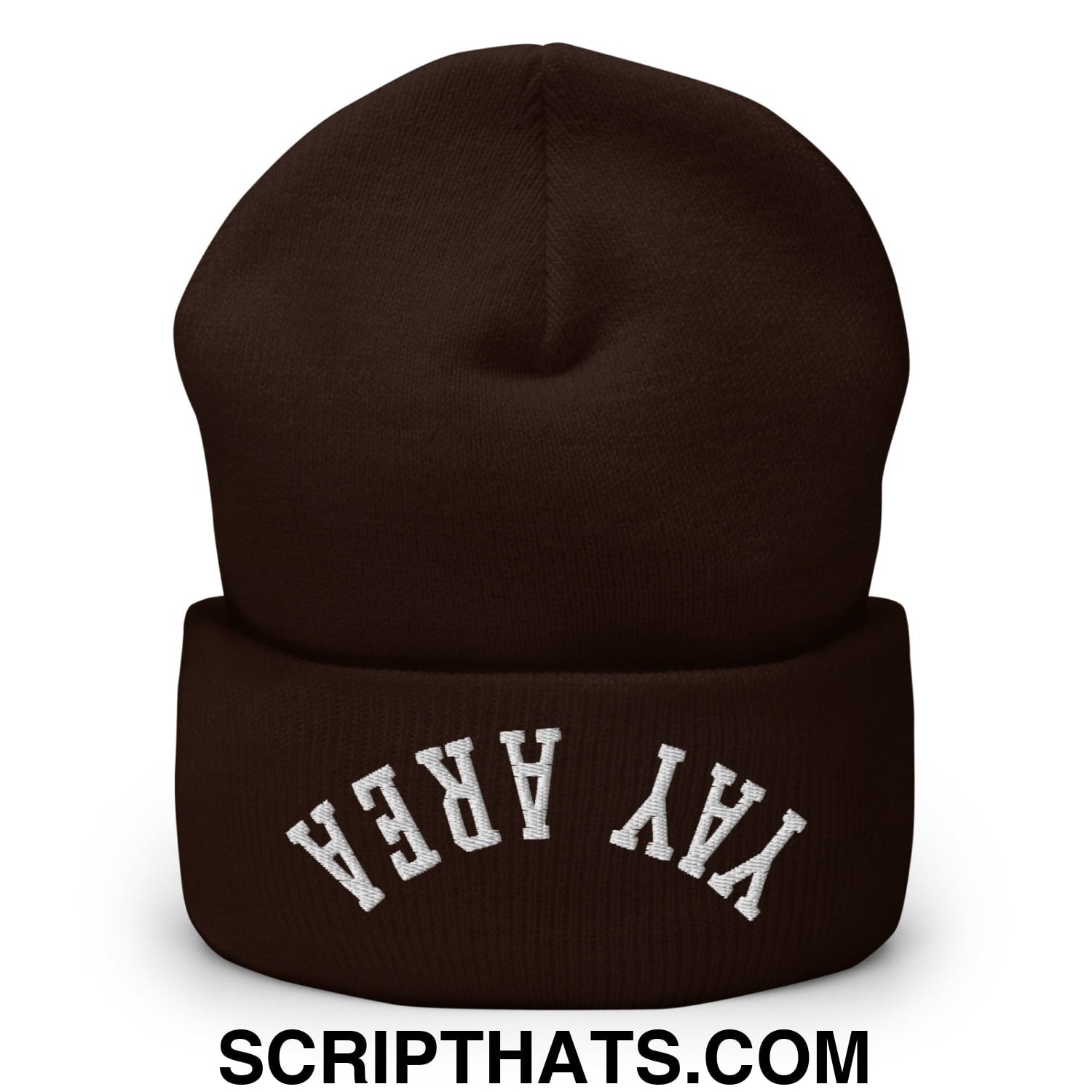 Upside Down Yay Area Embroidered Knit Cuffed Beanie Brown