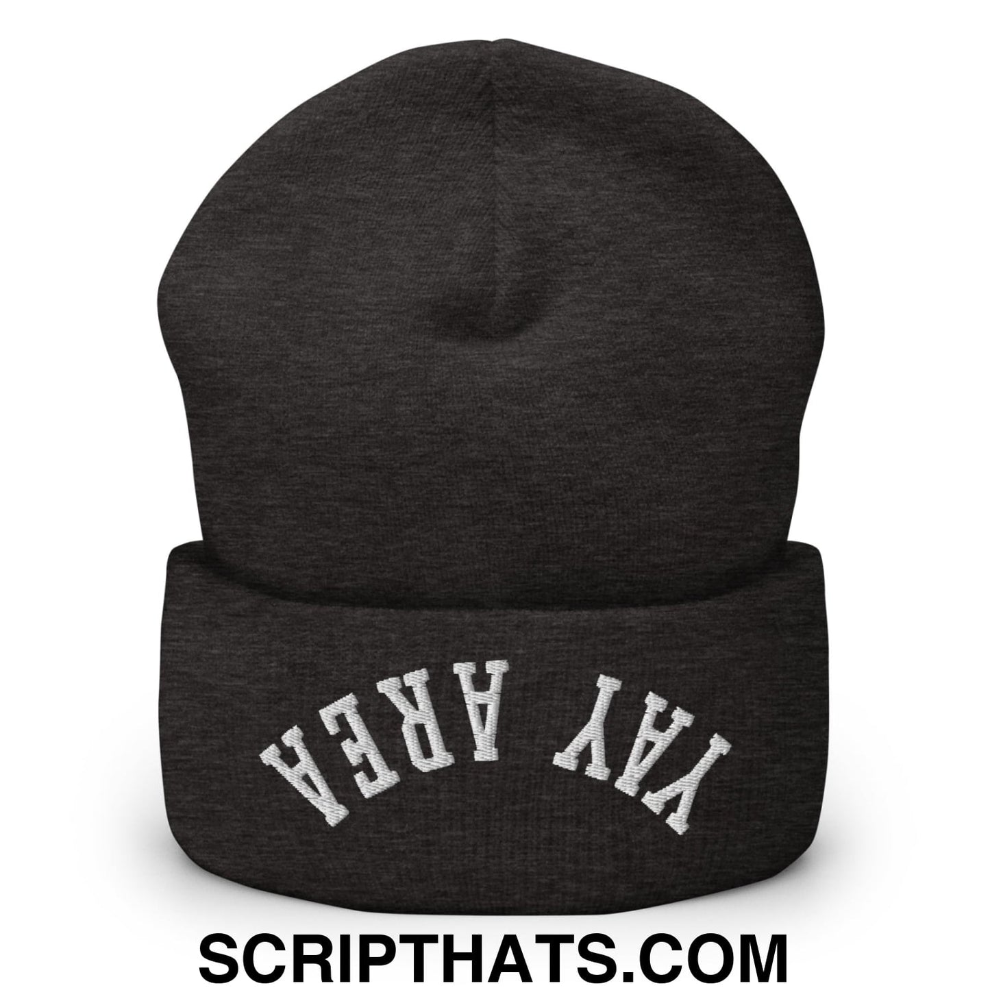 Upside Down Yay Area Embroidered Knit Cuffed Beanie Dark Grey