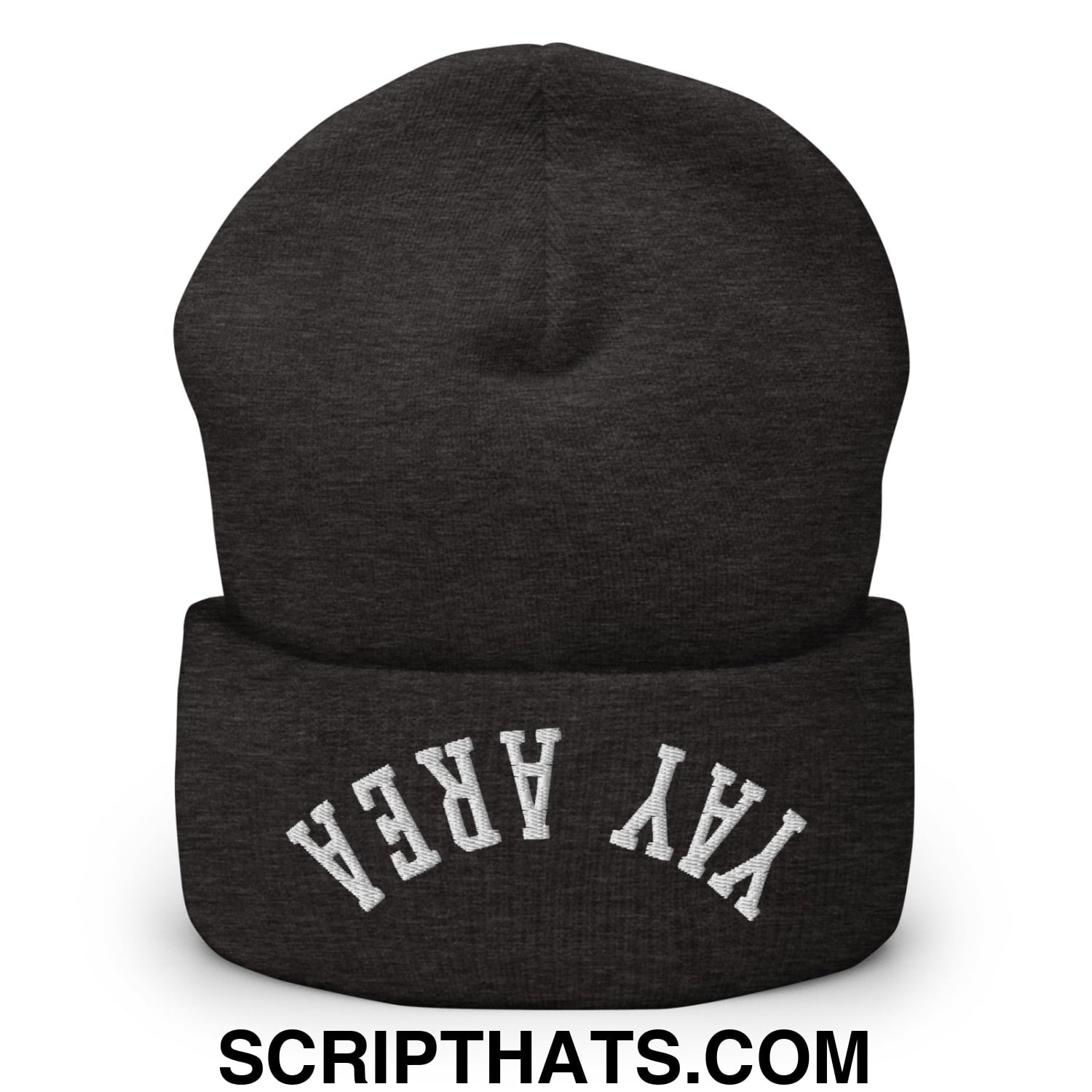 Upside Down Yay Area Embroidered Knit Cuffed Beanie Dark Grey