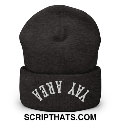Upside Down Yay Area Embroidered Knit Cuffed Beanie Dark Grey