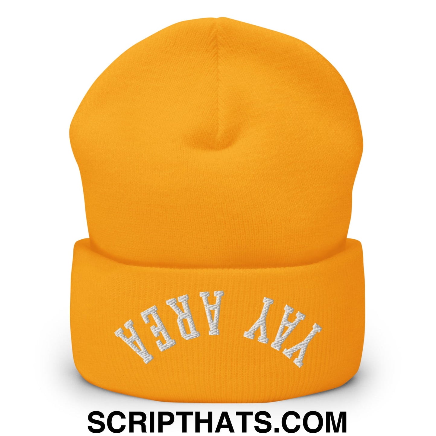 Upside Down Yay Area Embroidered Knit Cuffed Beanie Gold
