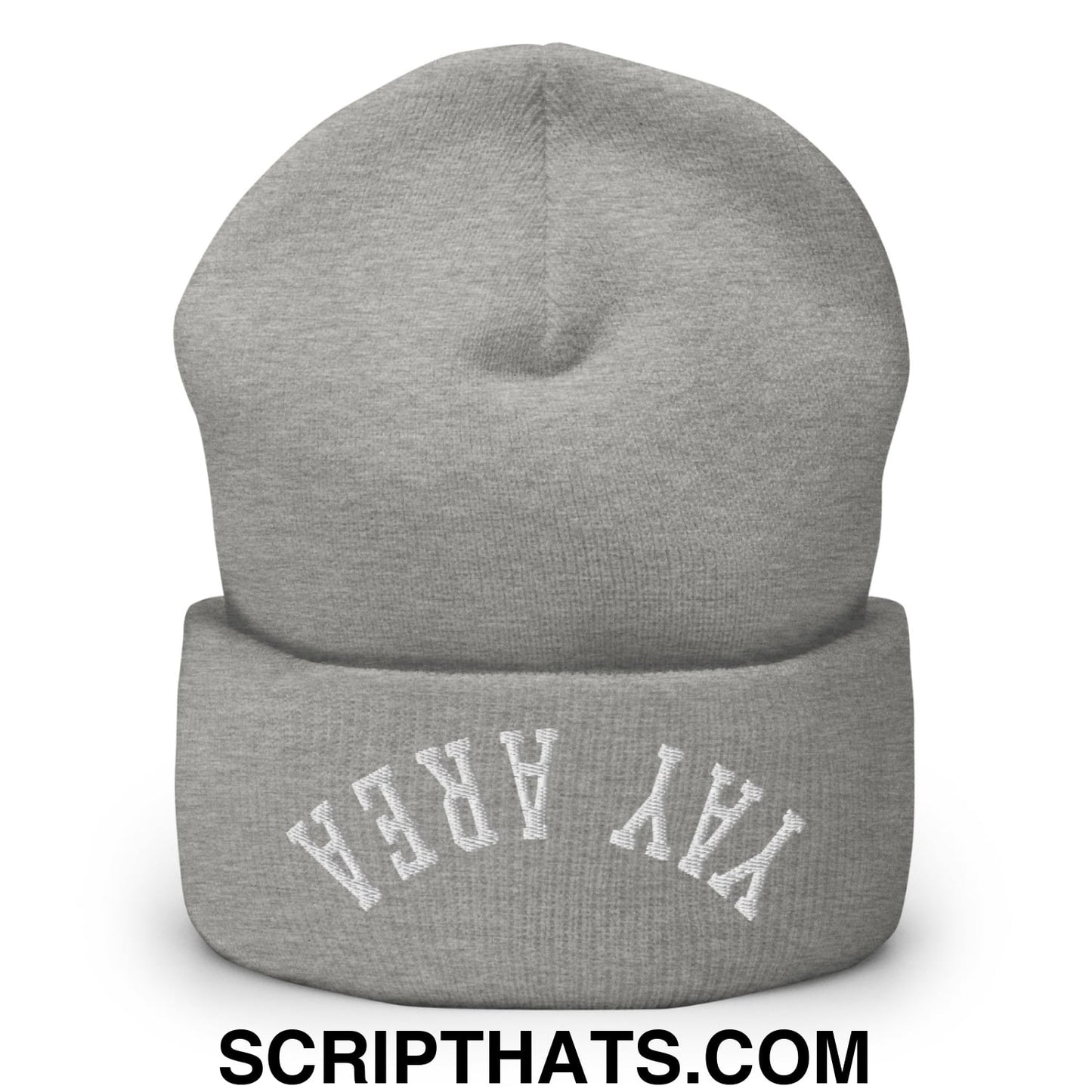 Upside Down Yay Area Embroidered Knit Cuffed Beanie Heather Grey