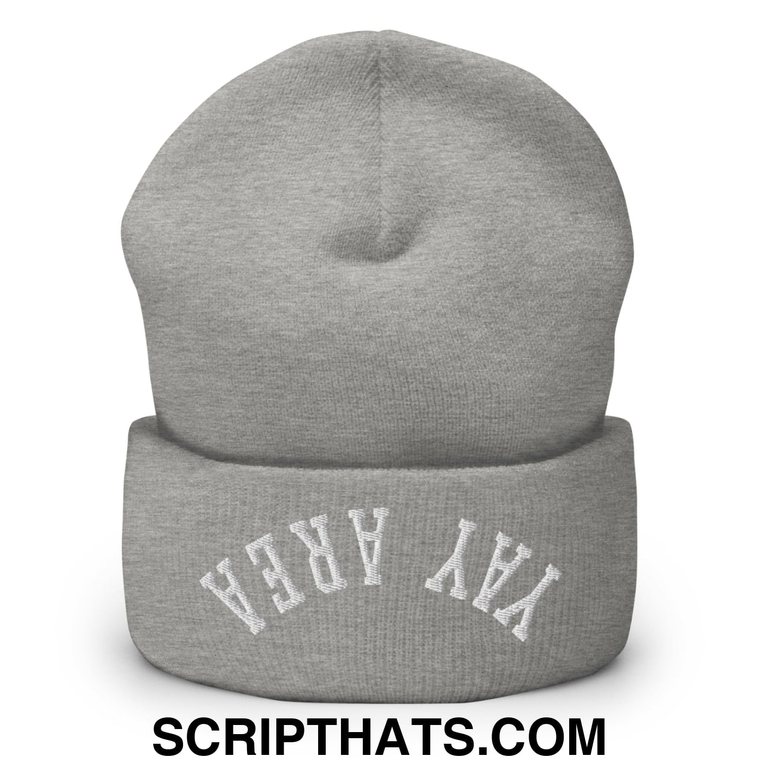 Upside Down Yay Area Embroidered Knit Cuffed Beanie Heather Grey