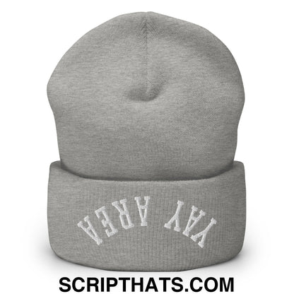 Upside Down Yay Area Embroidered Knit Cuffed Beanie Heather Grey