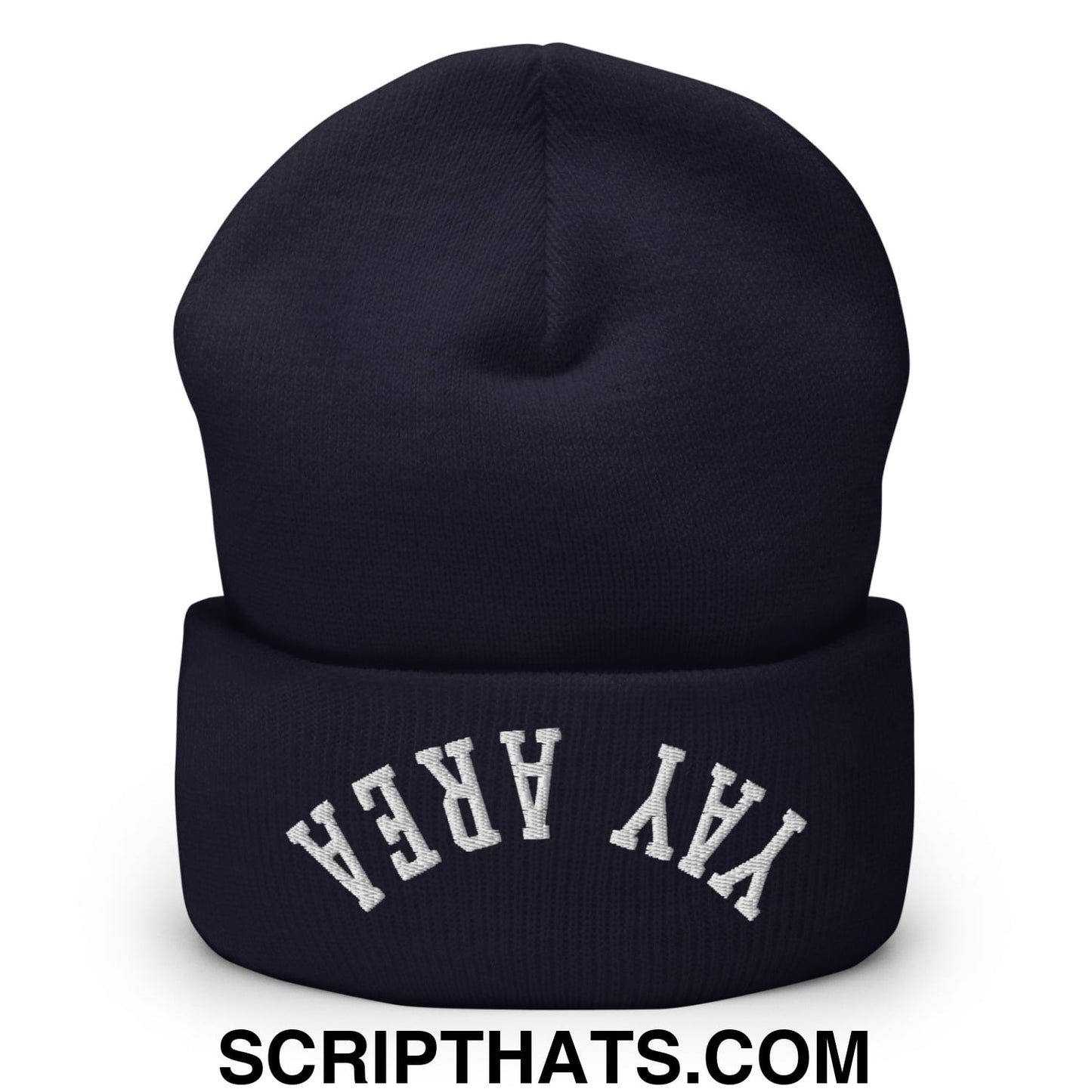 Upside Down Yay Area Embroidered Knit Cuffed Beanie Navy