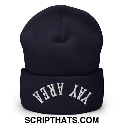 Upside Down Yay Area Embroidered Knit Cuffed Beanie Navy