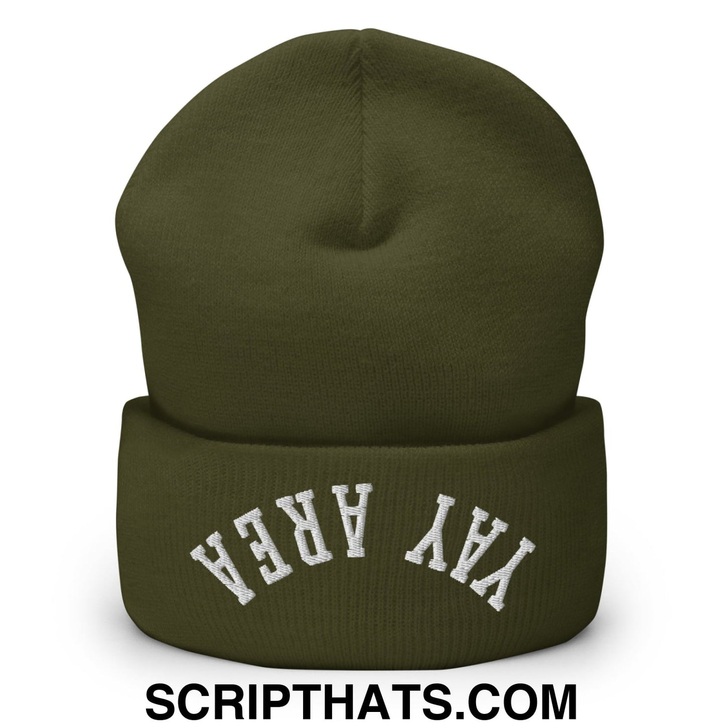 Upside Down Yay Area Embroidered Knit Cuffed Beanie Olive