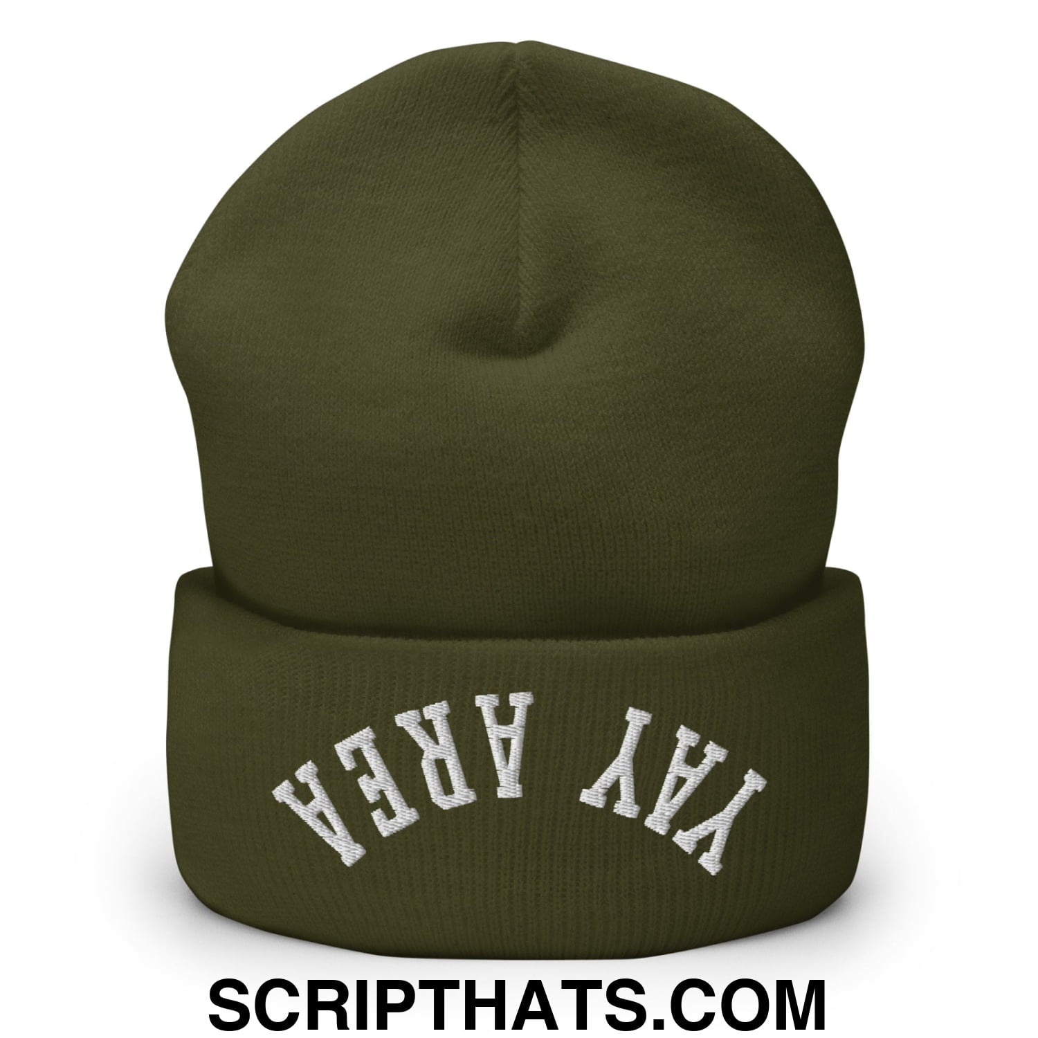 Upside Down Yay Area Embroidered Knit Cuffed Beanie Olive