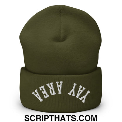 Upside Down Yay Area Embroidered Knit Cuffed Beanie Olive