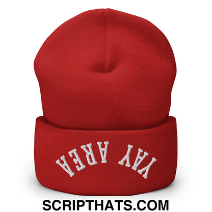 Upside Down Yay Area Embroidered Knit Cuffed Beanie Red