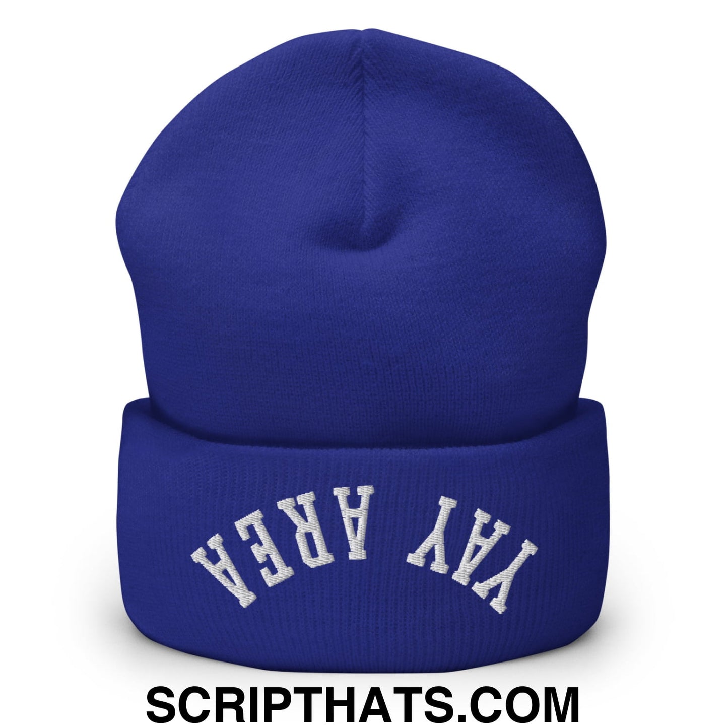 Upside Down Yay Area Embroidered Knit Cuffed Beanie Royal