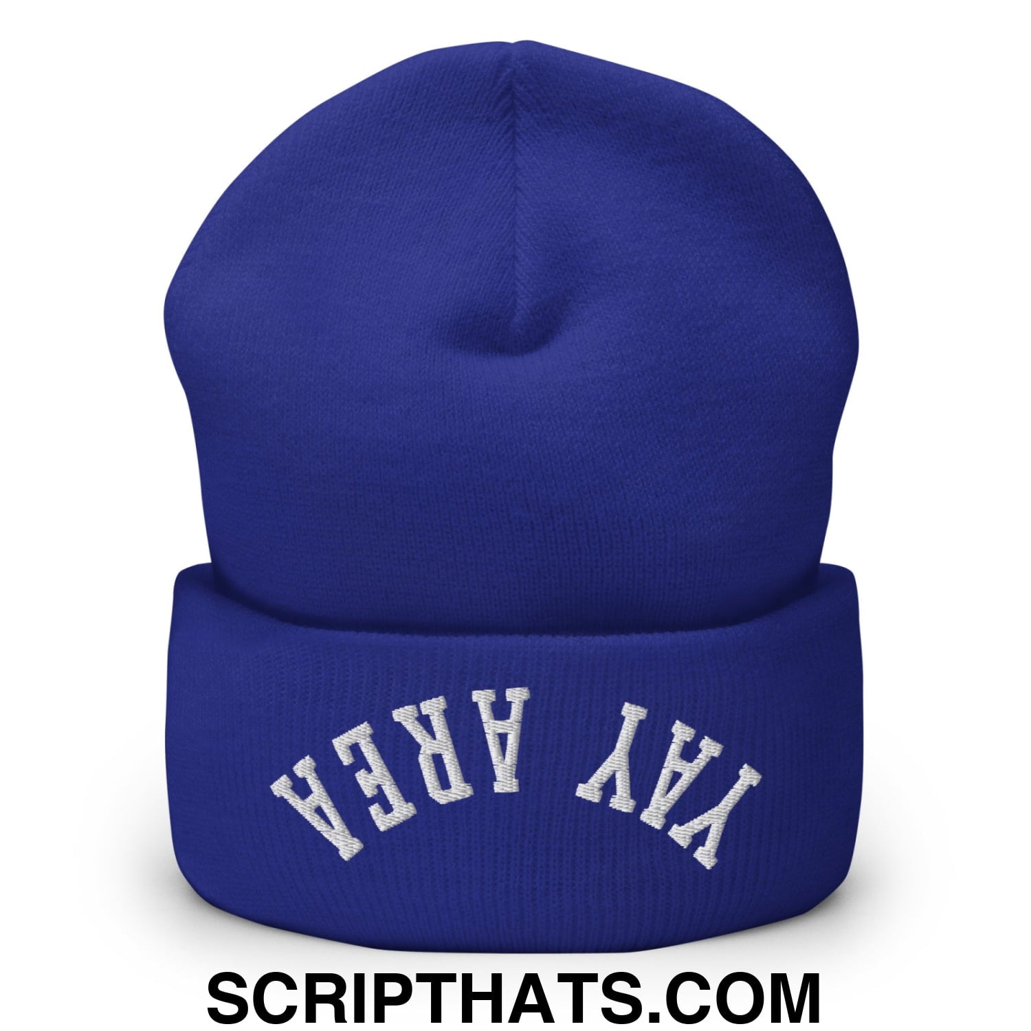 Upside Down Yay Area Embroidered Knit Cuffed Beanie Royal