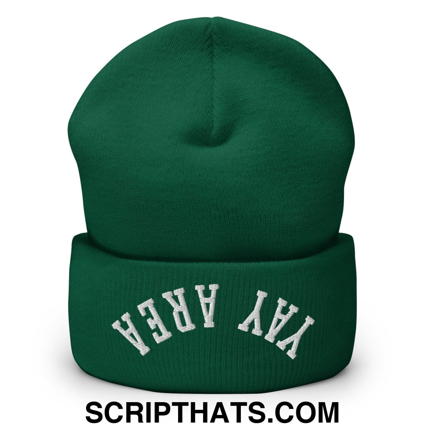 Upside Down Yay Area Embroidered Knit Cuffed Beanie Spruce