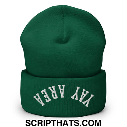 Upside Down Yay Area Embroidered Knit Cuffed Beanie Spruce