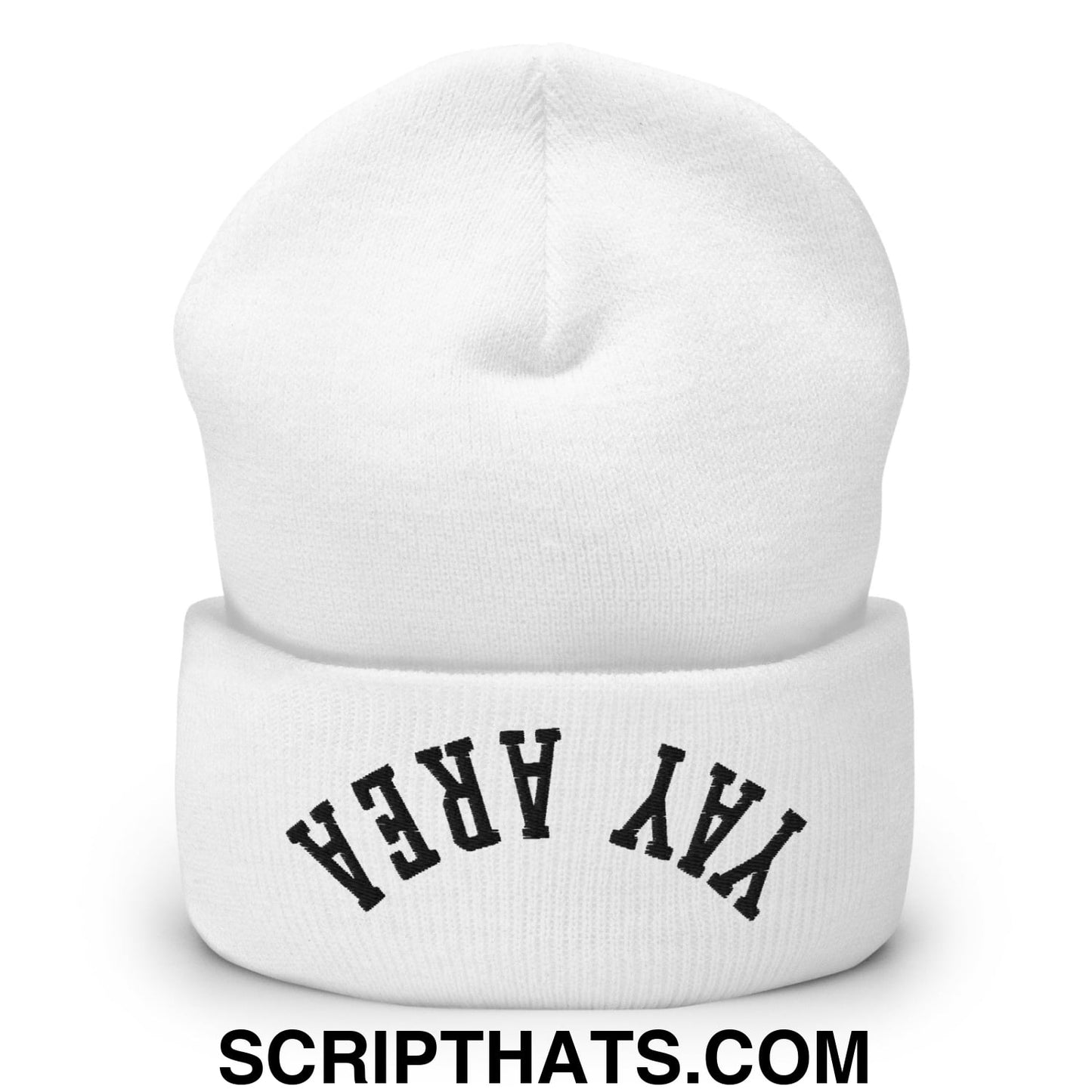 Upside Down Yay Area Embroidered Knit Cuffed Beanie White
