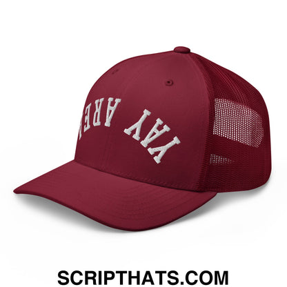 Upside Down Yay Area Embroidered Mesh Trucker Hat Cranberry