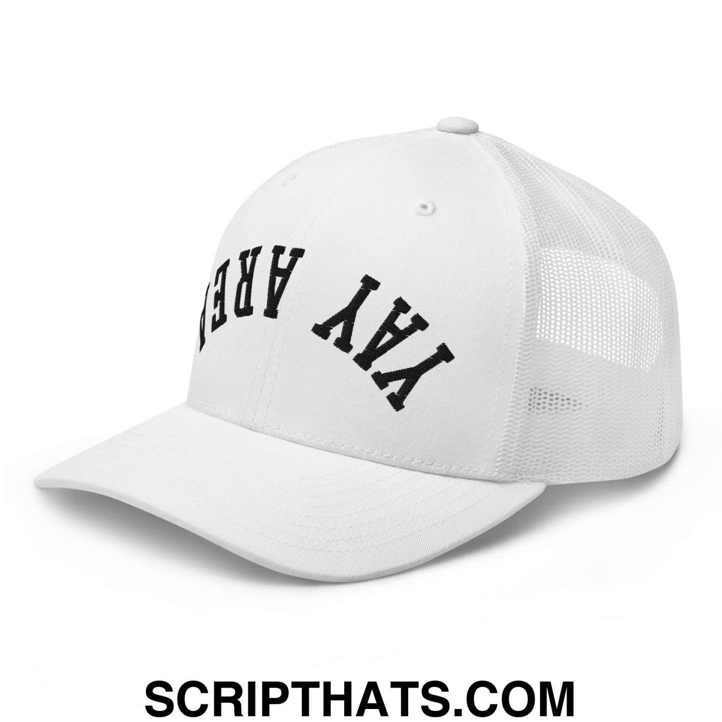 Upside Down Yay Area Embroidered Mesh Trucker Hat White