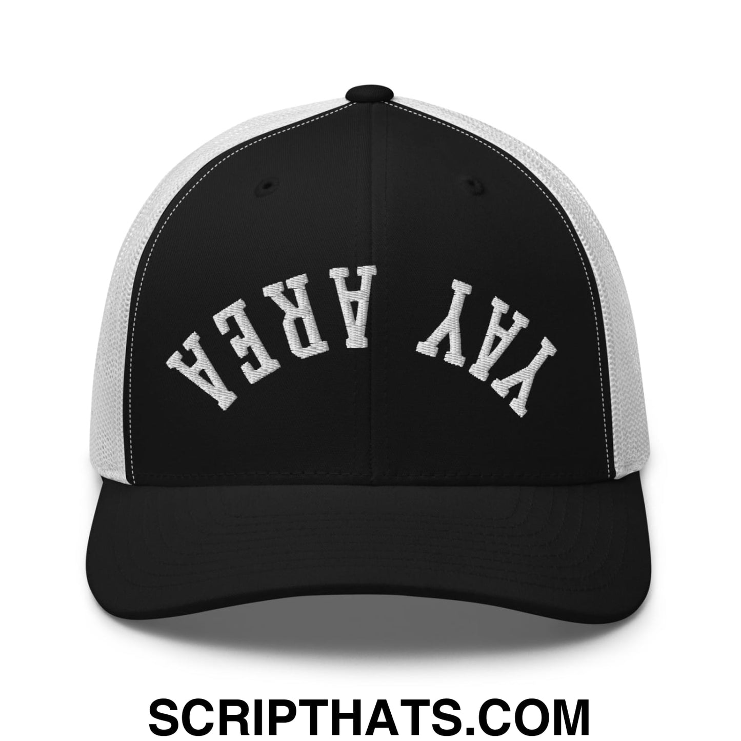 Upside Down Yay Area Embroidered Mesh Trucker Hat Black White