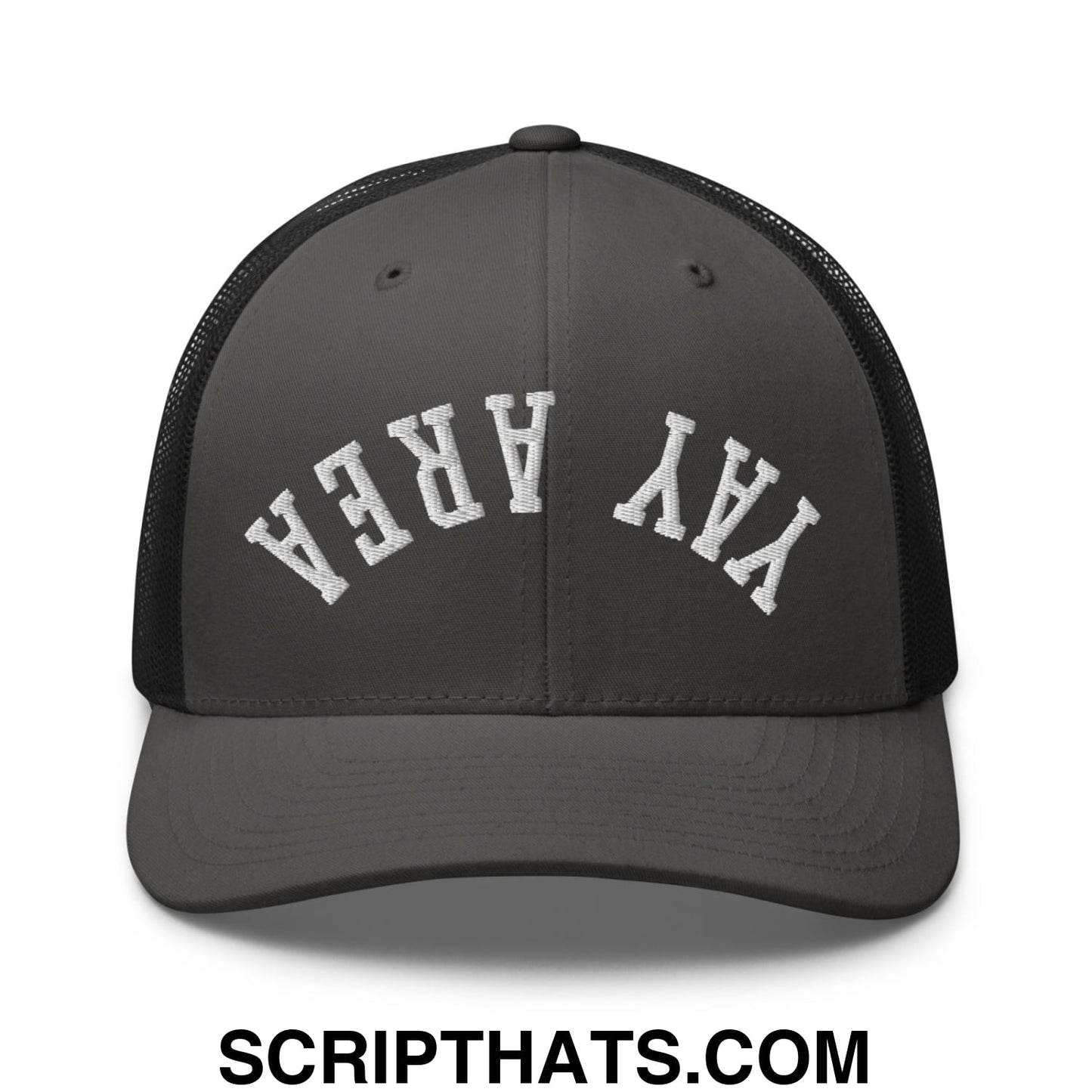 Upside Down Yay Area Embroidered Mesh Trucker Hat Charcoal Black