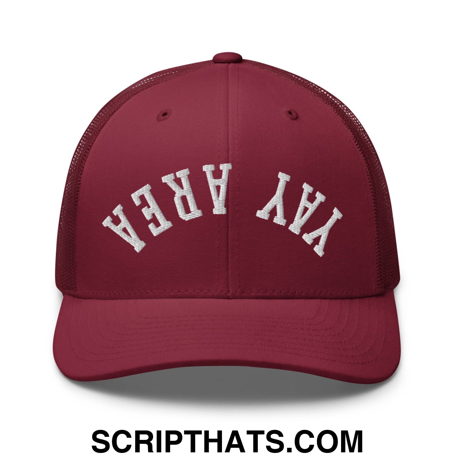 Upside Down Yay Area Embroidered Mesh Trucker Hat Cranberry